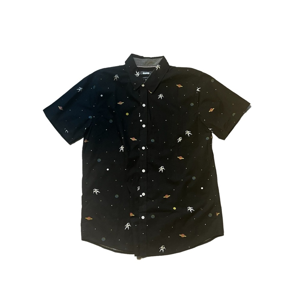 Men’s Black Space Patterned Short Sleeve Shirt